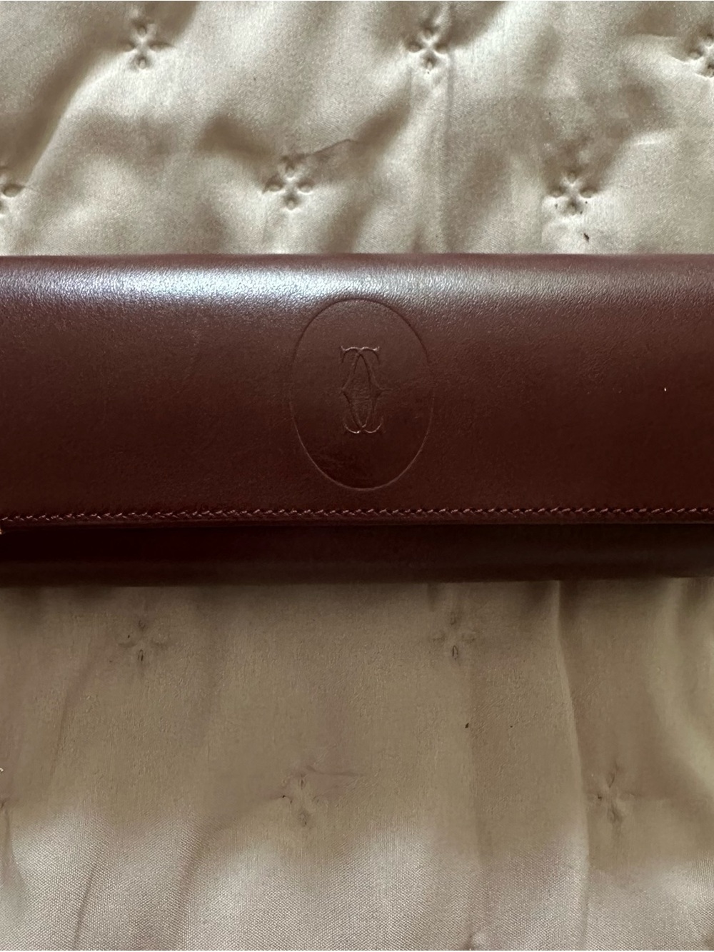 Cartier Accessories Embossed Leather Eyeglass Case, Deep Burgundy-Brown, EUC